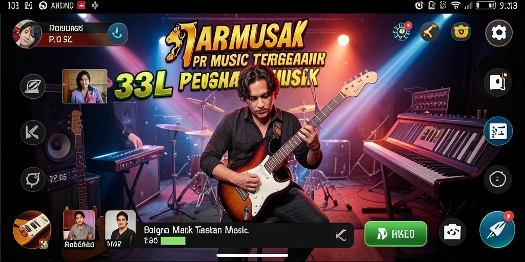 Tangkapan layar gameplay 33L menampilkan aksi menyanyi dan bersaing musik yang seru.