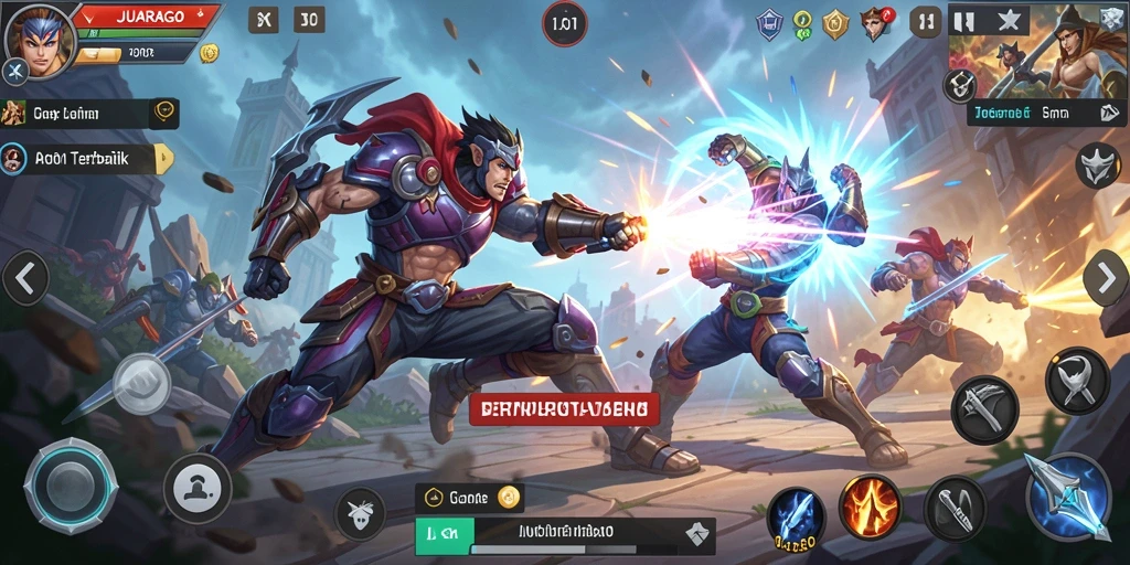 Tampilkan screenshot JUARAGO dengan aksi pertarungan seru yang mendebarkan.