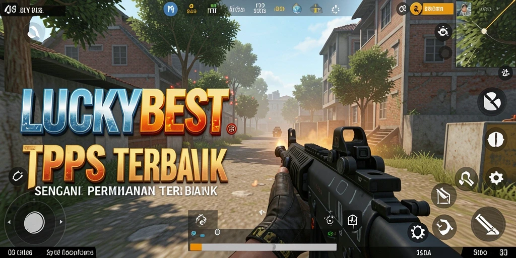 Tangkapan layar utama LUCKYBEST menampilkan aksi gameplay TPS yang seru.