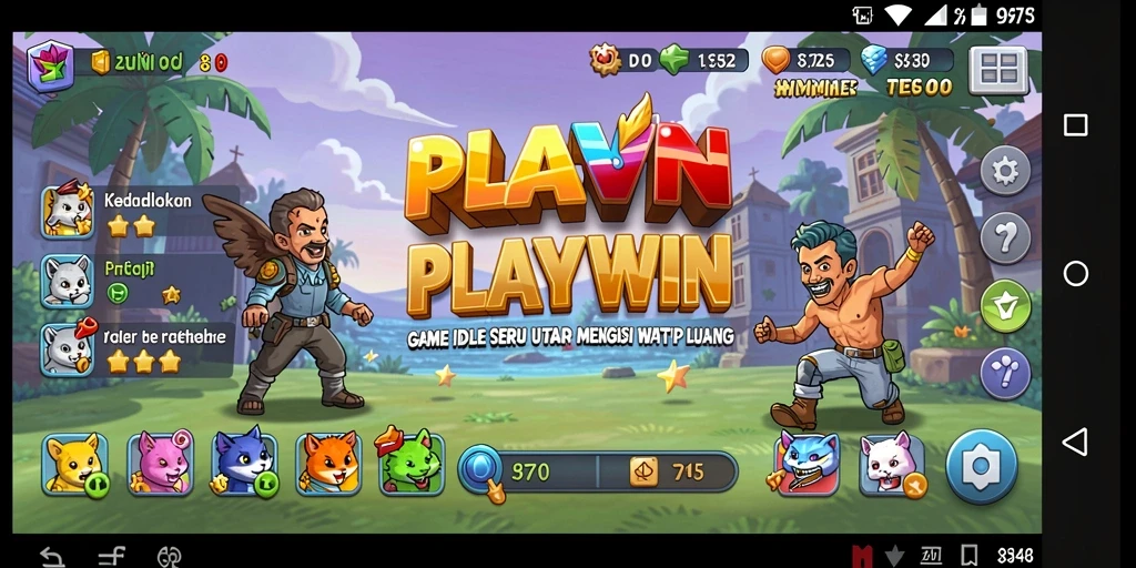 Screenshot utama PLAYWIN menampilkan gameplay Idle yang menarik dan interaktif.