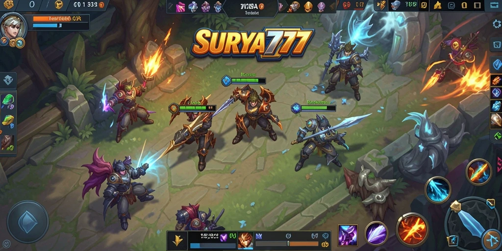 Screenshot gameplay <strong>SURYA777</strong> menampilkan momen pertarungan epik tim.