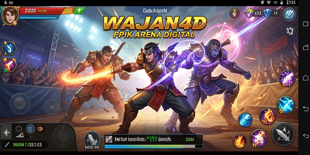 Tampilan gameplay WAJAN4D yang menegangkan dengan karakter bertarung.